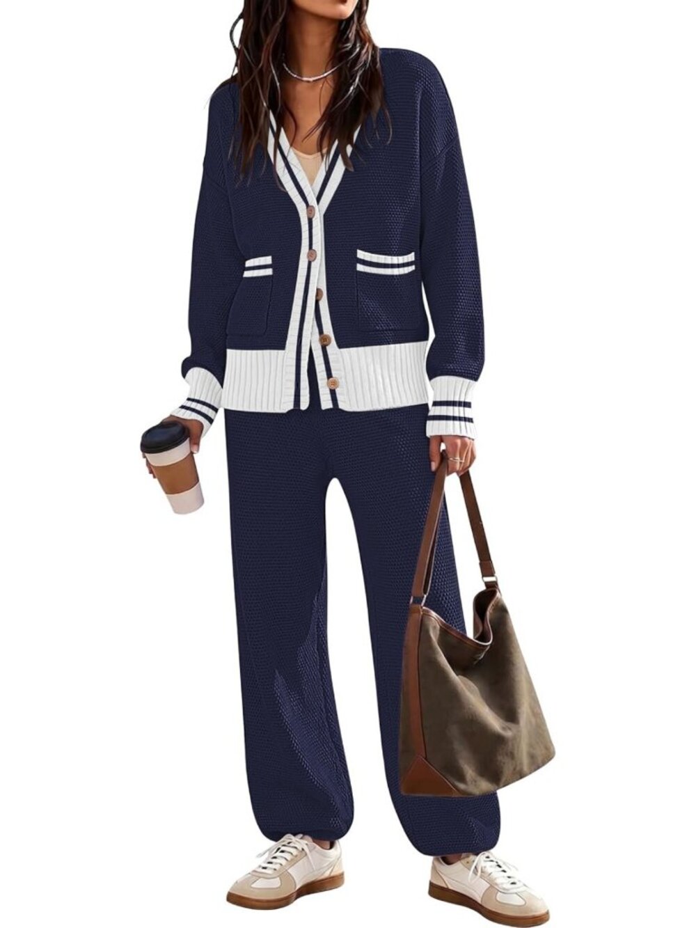 Trendy Women's 2 Piece Lounge Set with Cozy Cardigan & Sweater - Perfect for